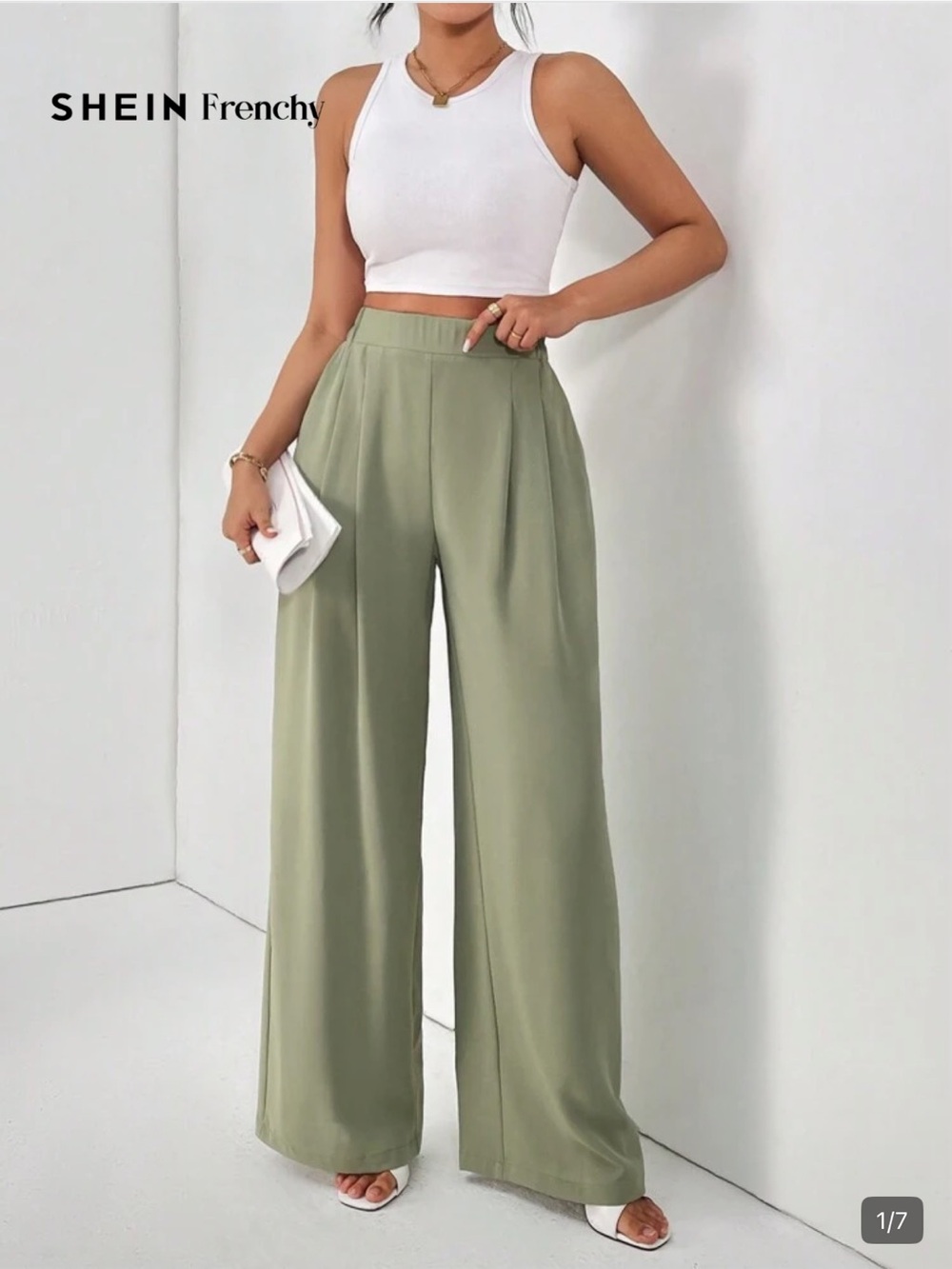 SHEIN Olive Green High-Rise Wide-Leg Pants